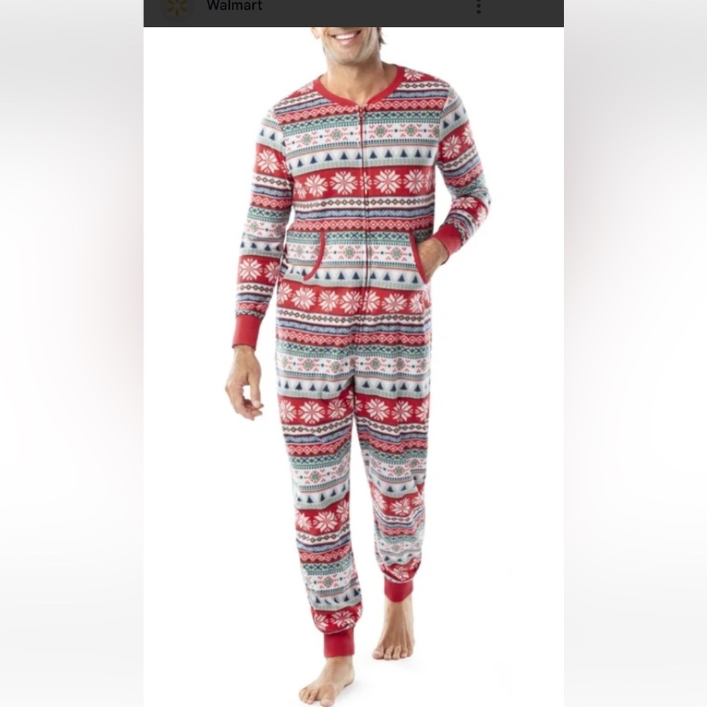 NWOT MENS MERRY EVERYTHING ONE PIECE ZIP UP FLANNEL PAJAMAS SIZE XL